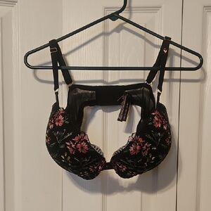 Victoria's Secret Black and Pink Floral Underwire Bra